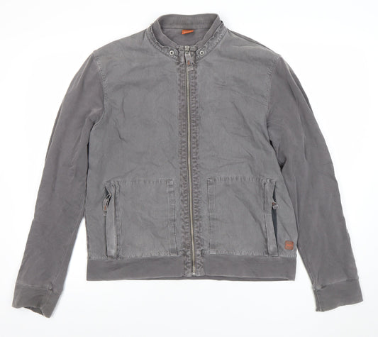 Hugo Boss Mens Grey Cotton Bomber Jacket Size M Casual Lightweight