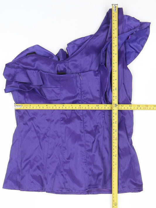 River Island Women Purple One Shoulder Ruffle Satin Blouse Size 12