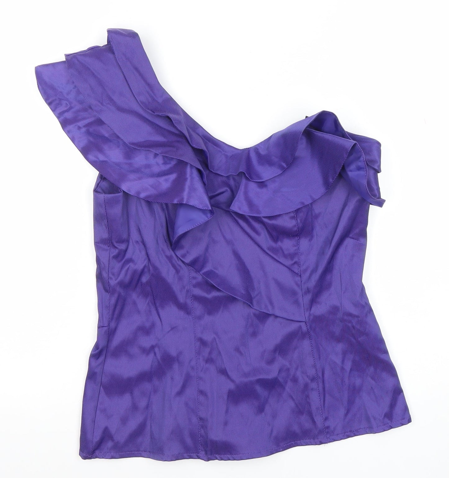 River Island Women Purple One Shoulder Ruffle Satin Blouse Size 12