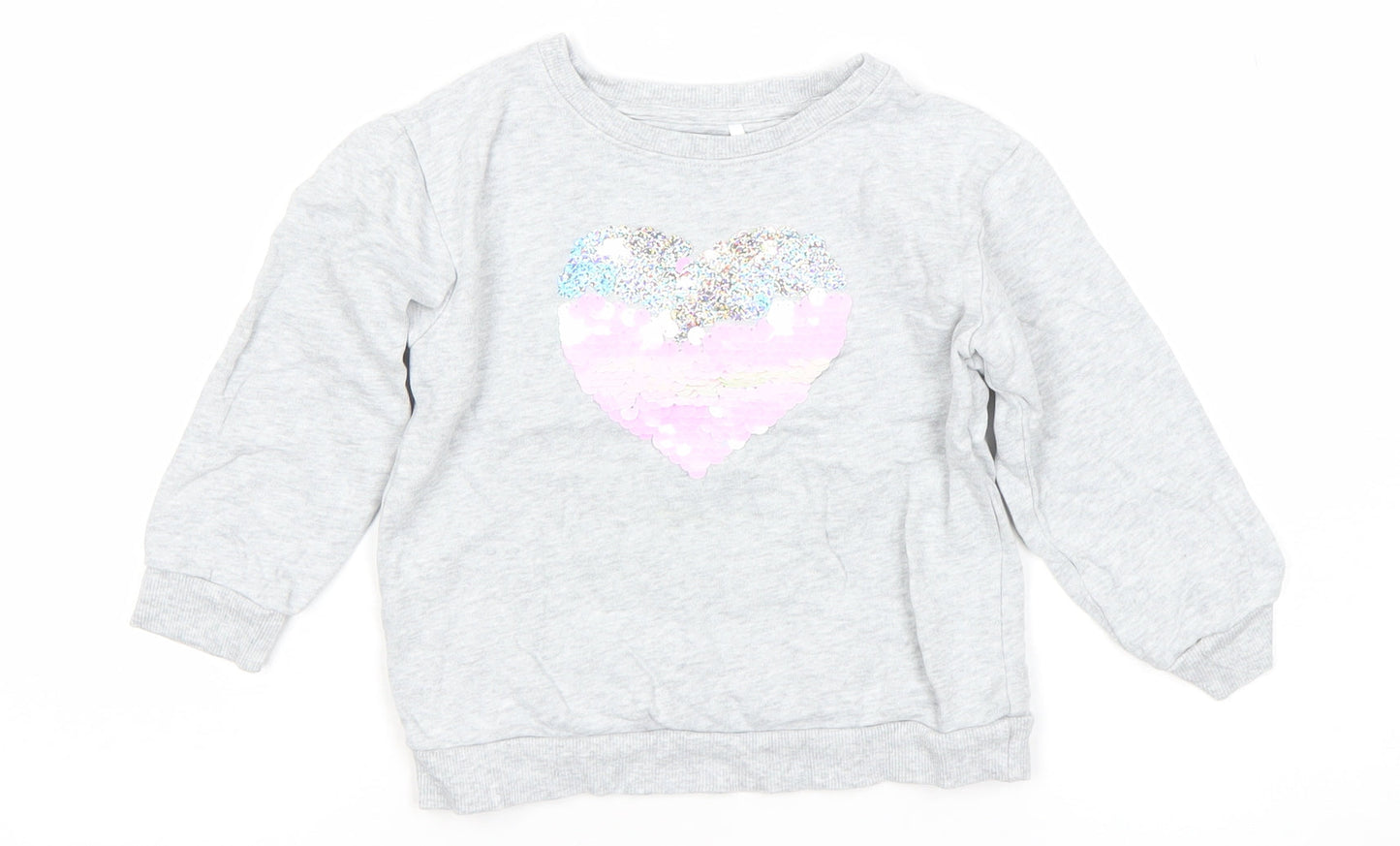 John Lewis Girls Grey Sequin Heart Pullover Sweatshirt 4 Years