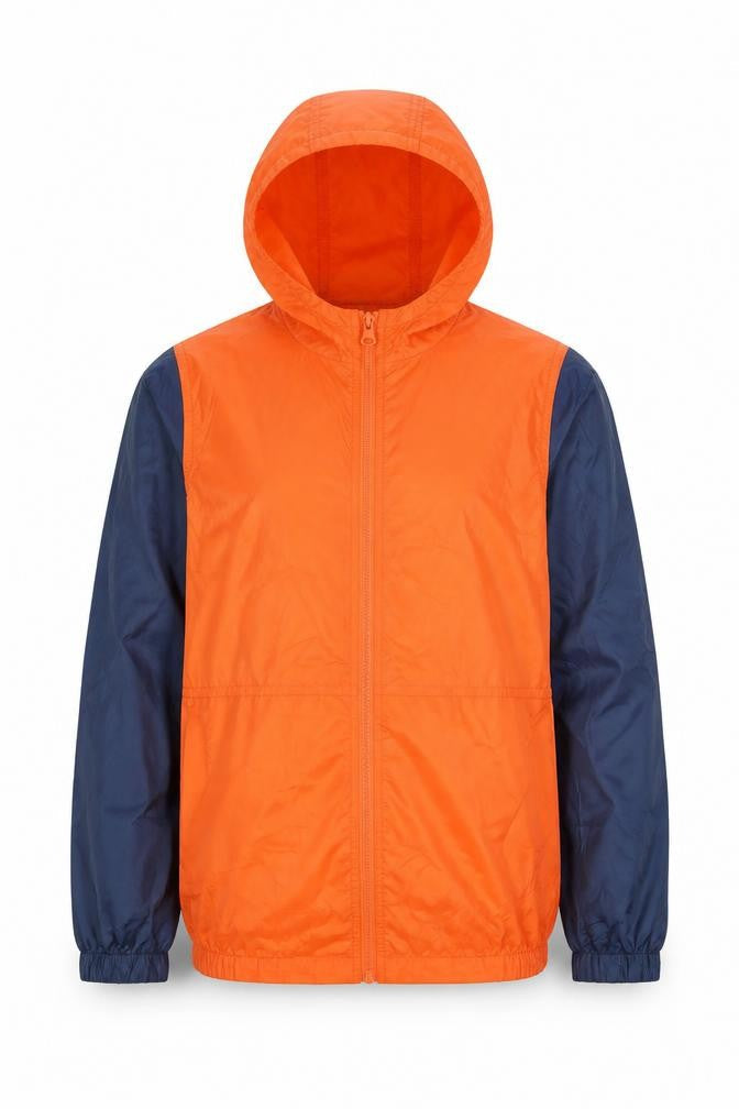 Front view of Columbia boys’ orange windbreaker jacket hooded lightweight 10-12 years