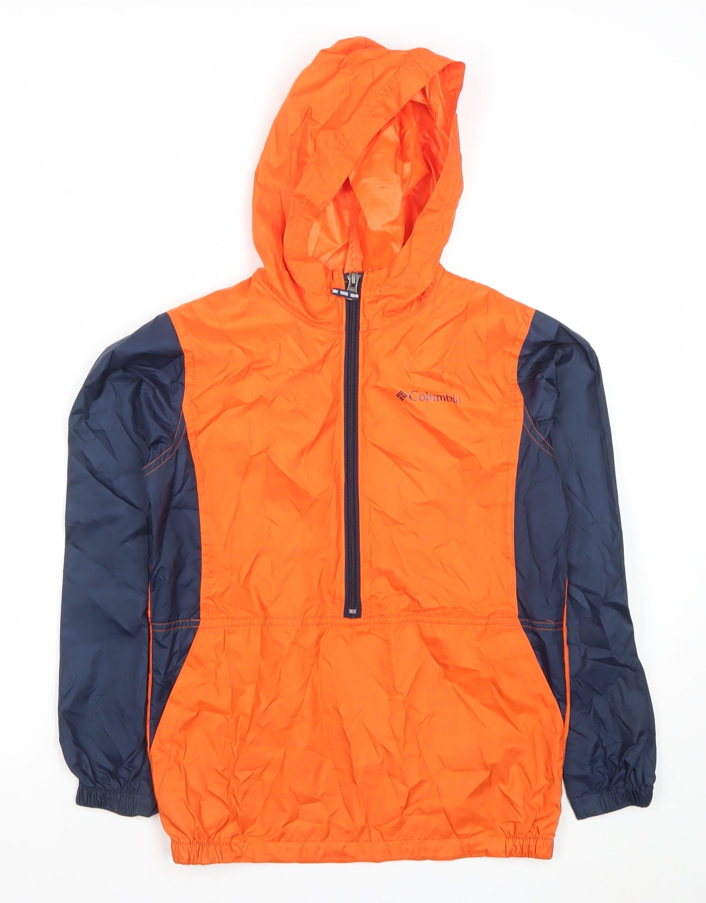Columbia Boys Orange Windbreaker Jacket Hooded Lightweight 10-12 Years