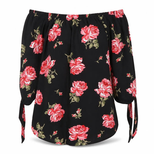 Camio Rose Womens Black Floral Off Shoulder Knee Length Dress Size 12