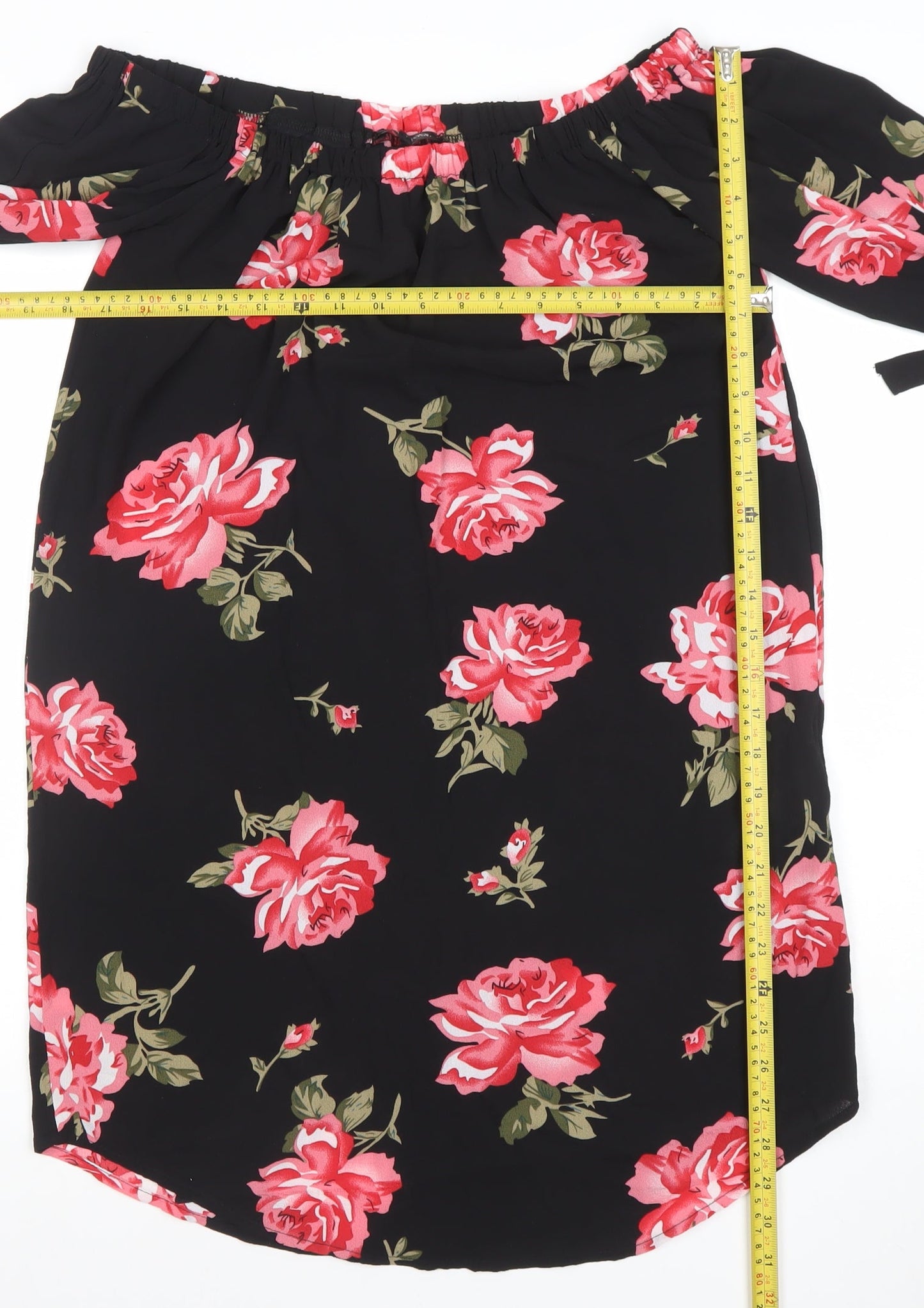 Camio Rose Womens Black Floral Off Shoulder Knee Length Dress Size 12