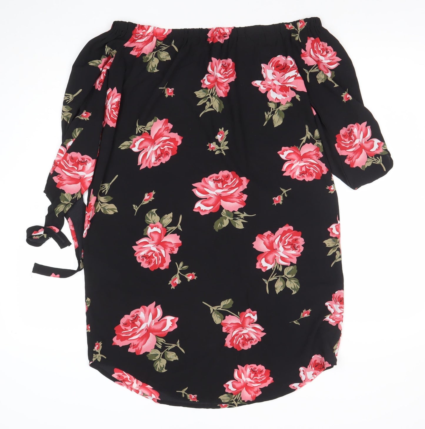 Camio Rose Womens Black Floral Off Shoulder Knee Length Dress Size 12