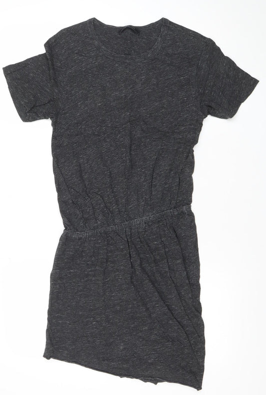 AllSaints Women Grey Short Sleeve Ruched T-Shirt Dress Size S