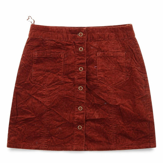 Front view of EDC Women’s Brown Corduroy Button Front Mini Skirt, size UK 10