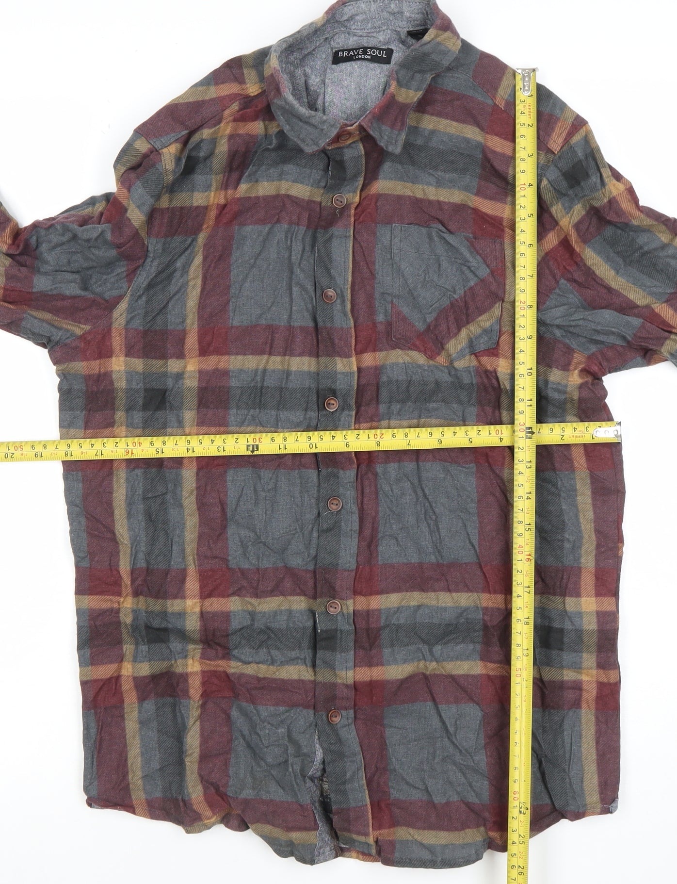 Brave Soul Men's Multicoloured Check Long Sleeve Cotton Shirt S