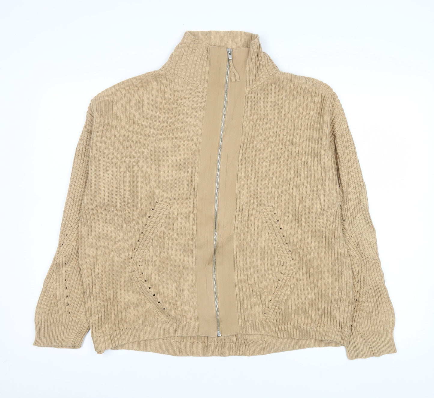 Wrap London Unisex Beige Cotton Full Zip Jumper Medium