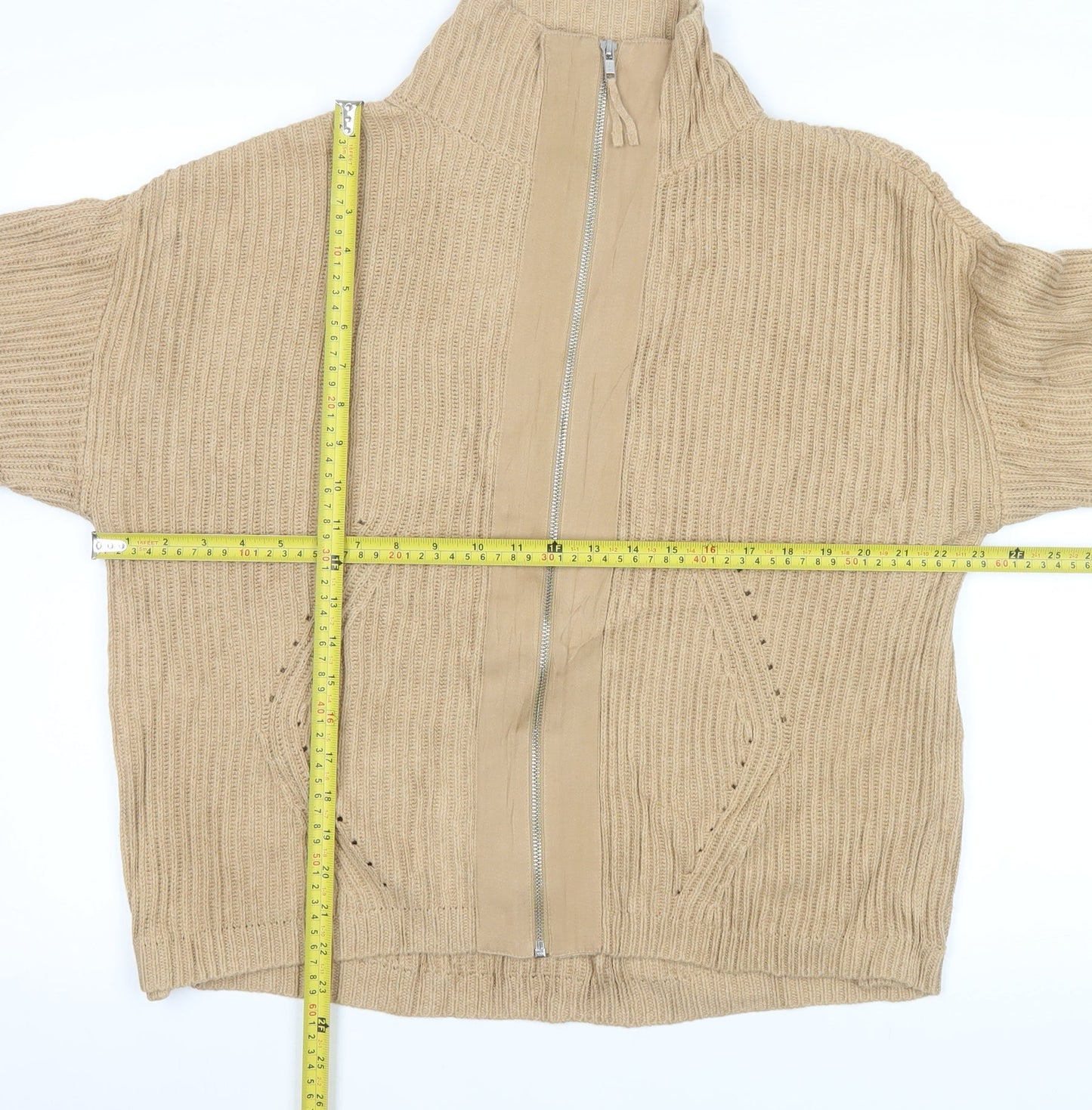 Wrap London Unisex Beige Cotton Full Zip Jumper Medium