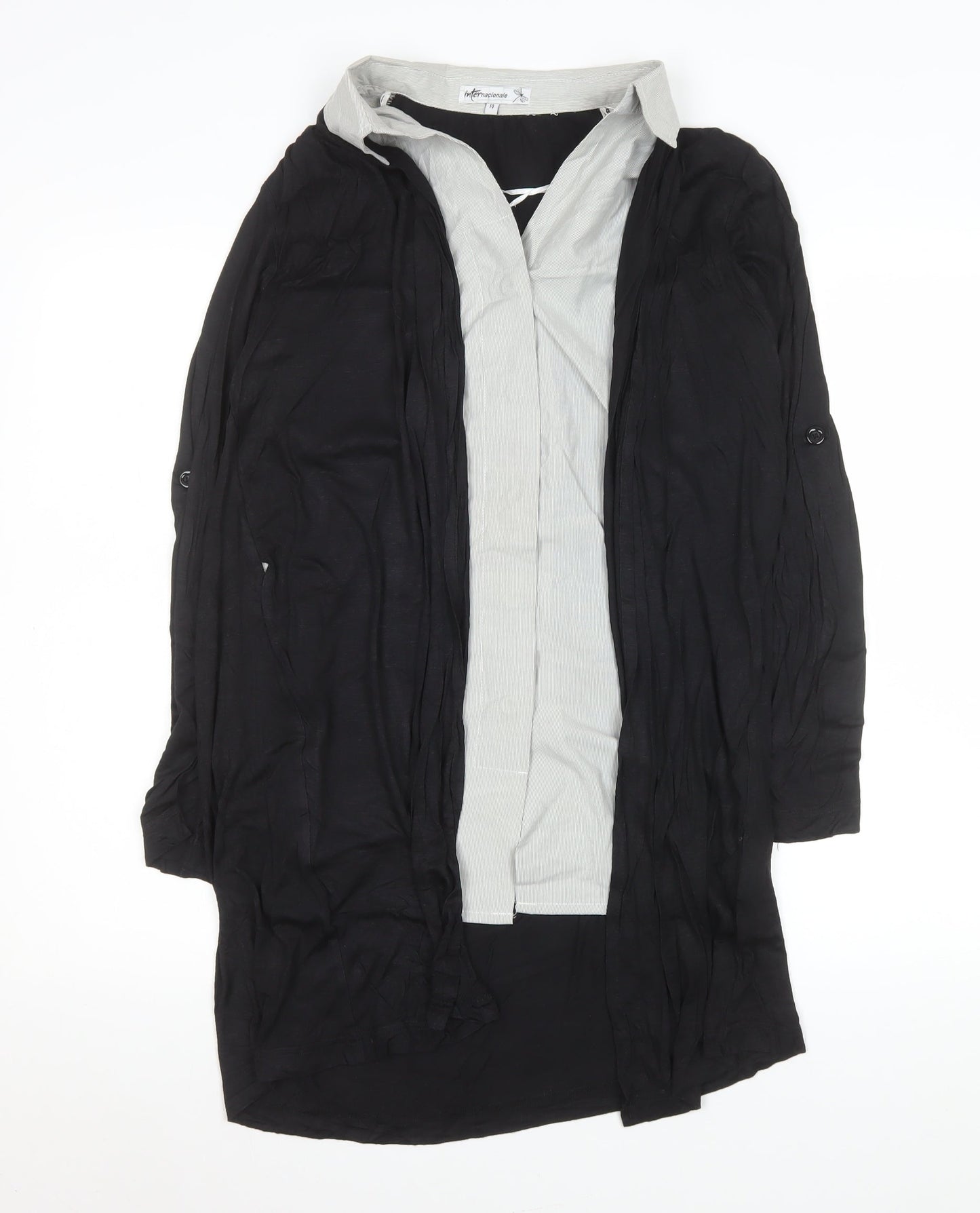Internacionale Womens Black Size 14 Tunic Collared Long Sleeve Blouse