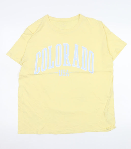 Hollister Womens Yellow Colorado USA Crew Neck Cotton T-Shirt M