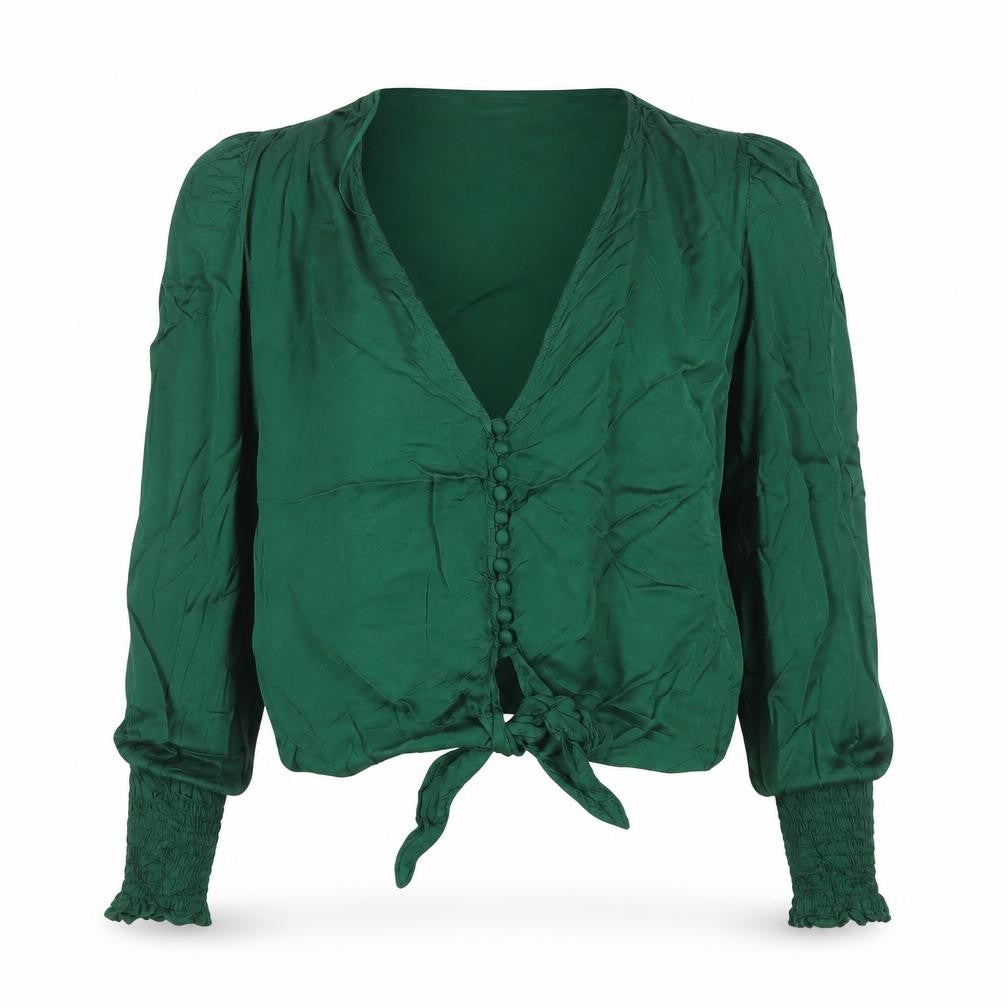 Zara Women's Green Long Sleeve Tie Front Blouse Size S Viscose