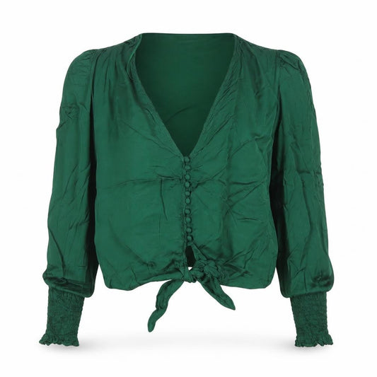 Zara Women's Green Long Sleeve Tie Front Blouse Size S Viscose