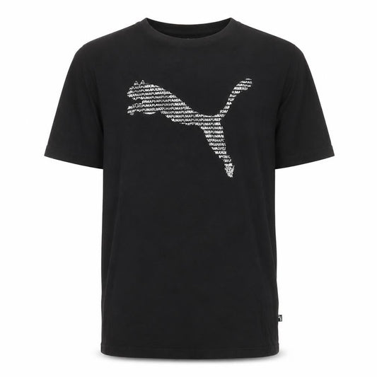 Front view of Puma Men's Black Small Graphic Logo Crew Neck Sports T-Shirt
