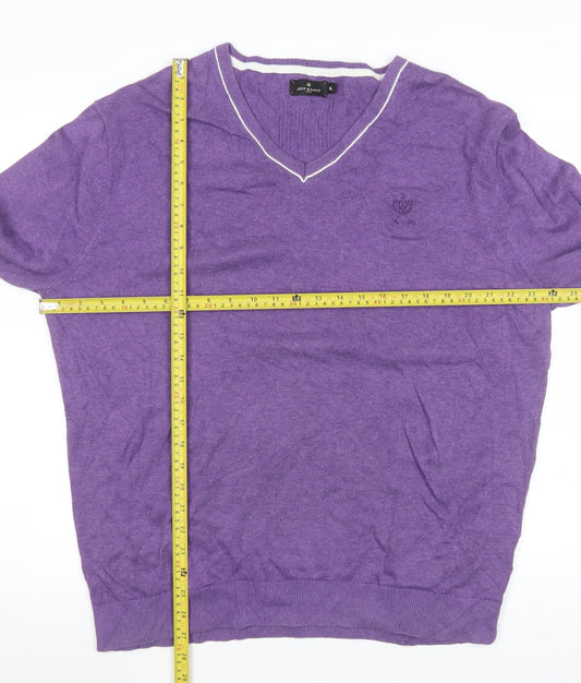 Jeff Banks Men's Purple XL V-Neck Cotton Jumper