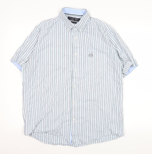 Paul Costelloe Living Men's Blue Striped Short Sleeve Button-Up Shirt L