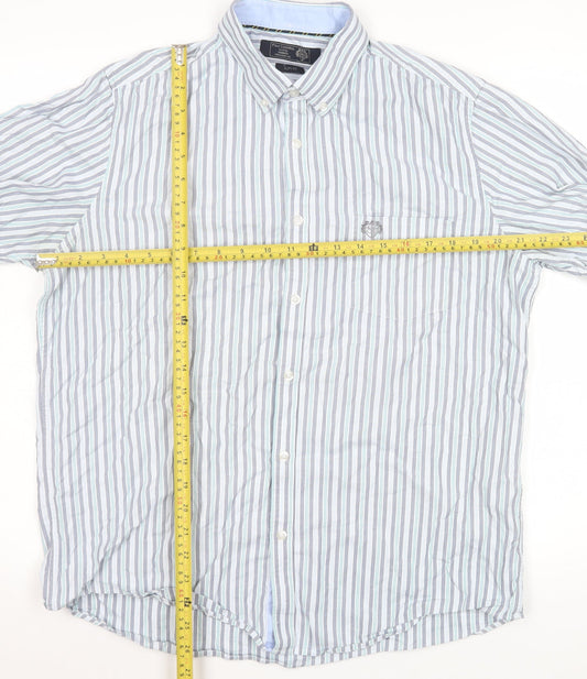 Paul Costelloe Living Men's Blue Striped Short Sleeve Button-Up Shirt L