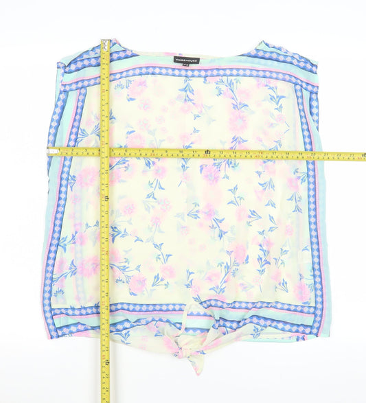 Warehouse Women's Multicoloured Floral Tie Hem Chiffon Blouse UK 12
