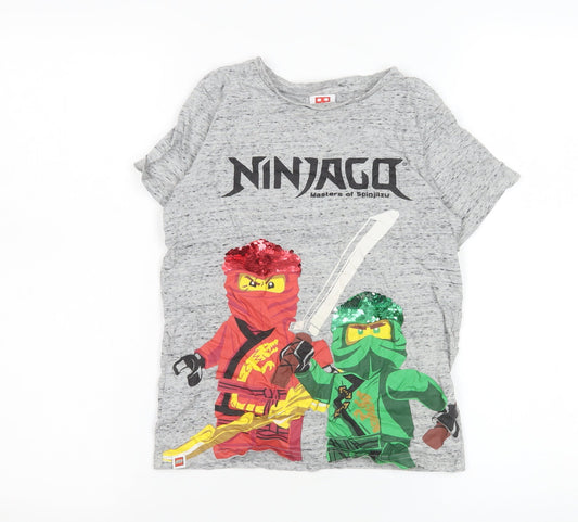Tu Boys Grey Ninjago Sequin Graphic Short Sleeve T-Shirt 9 Years