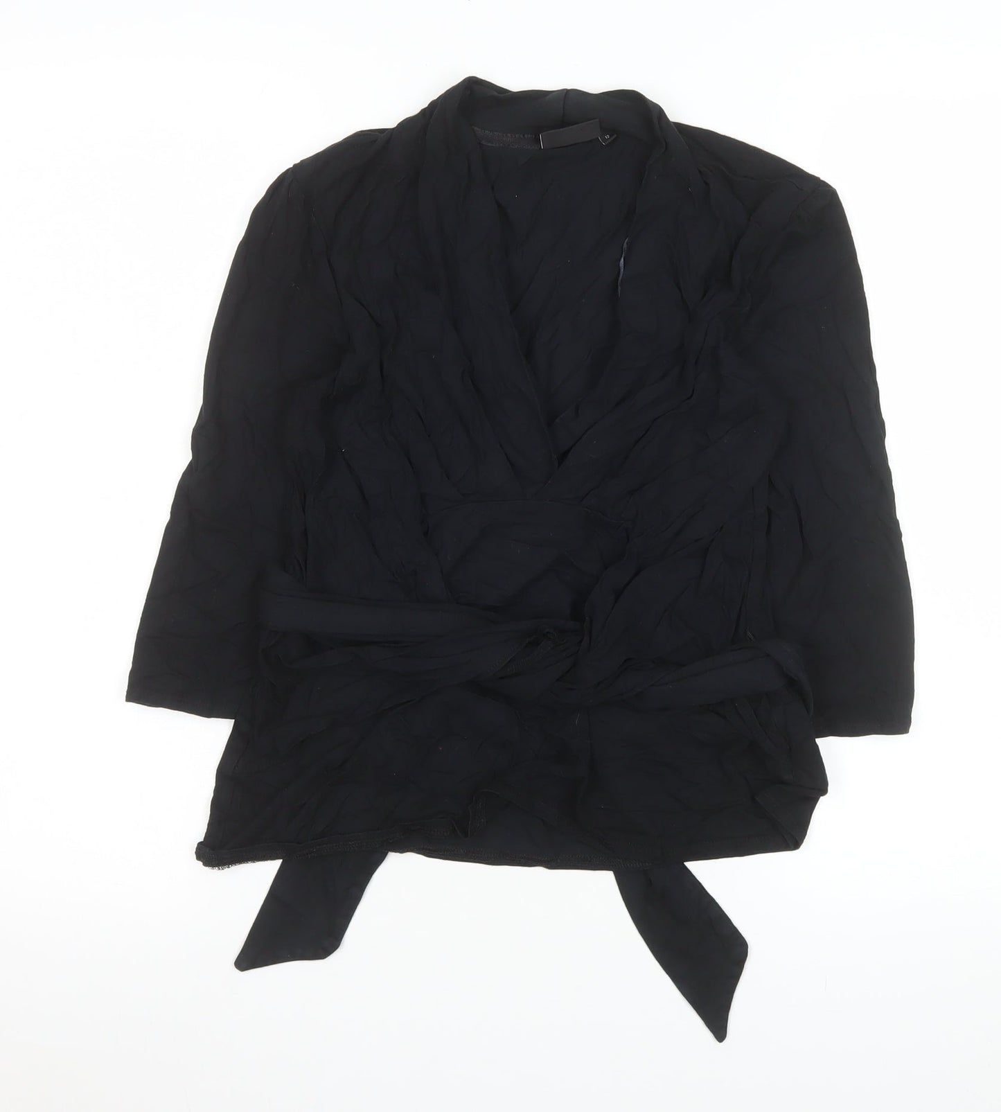Next Womens Black Wrap Viscose Blouse Size 12 Long Sleeve