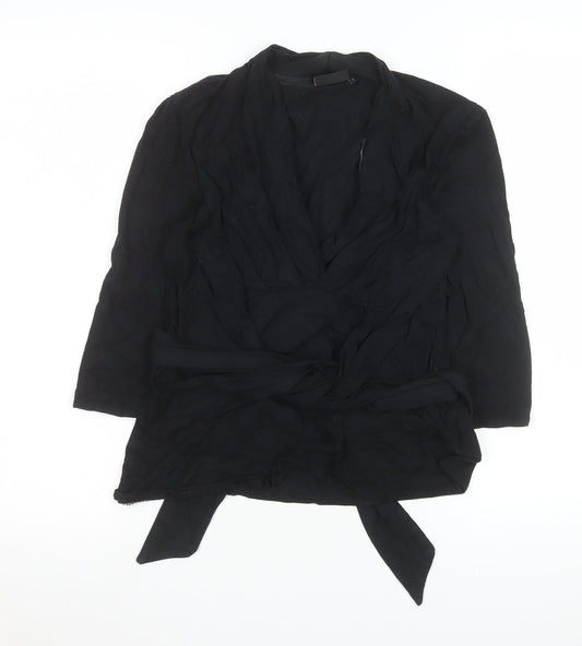 Next Womens Black Wrap Viscose Blouse Size 12 Long Sleeve