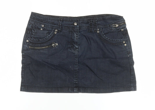 Dorothy Perkins Women Blue Denim Mini Skirt Size 12 Pockets Zip Detail