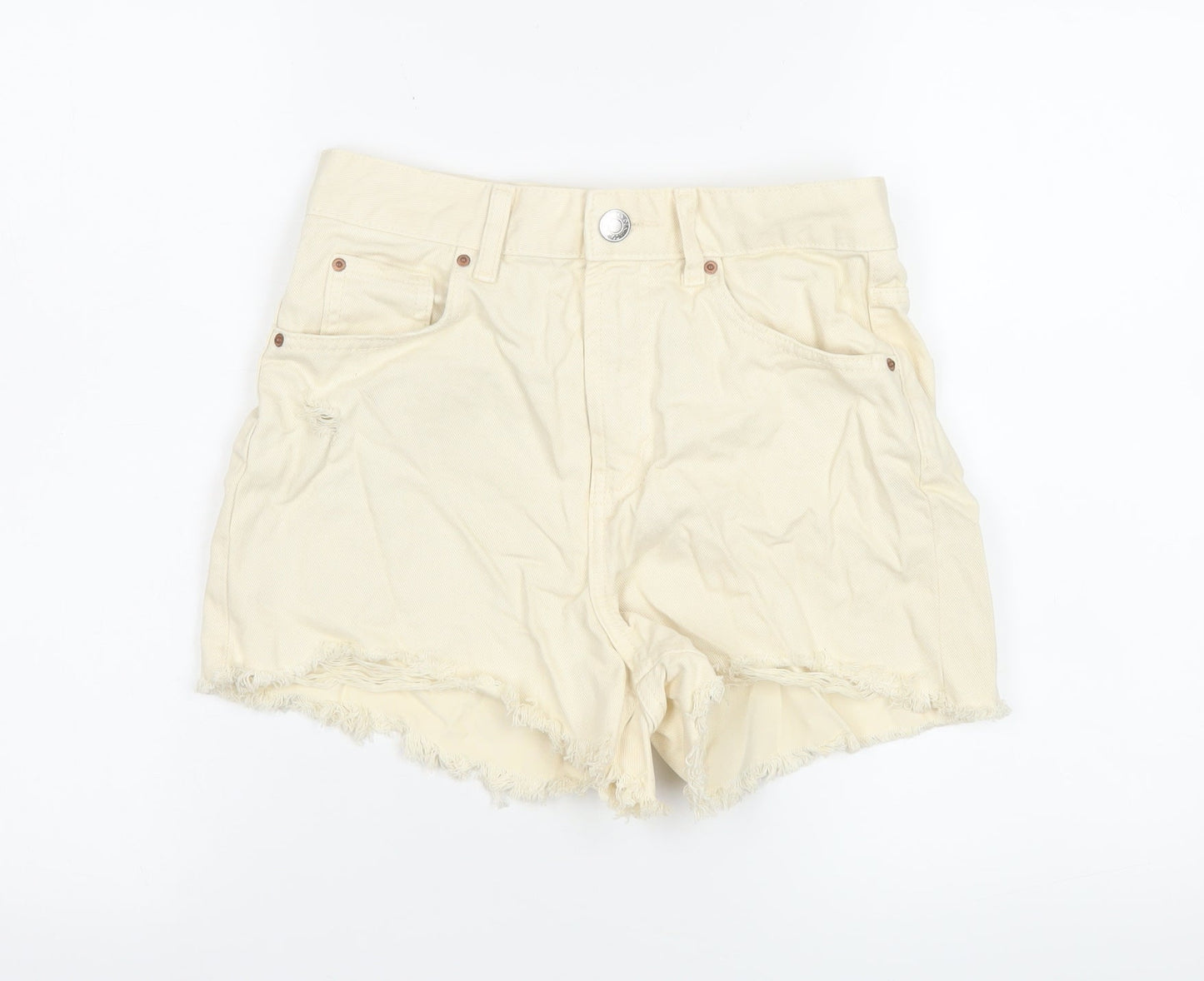 Primark Women Beige Cut-Off Denim Shorts Size 8 High Waist