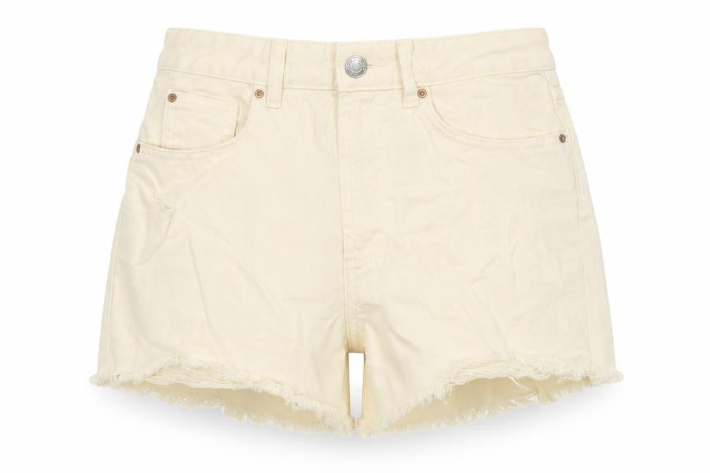 Primark Women Beige Cut-Off Denim Shorts Size 8 High Waist