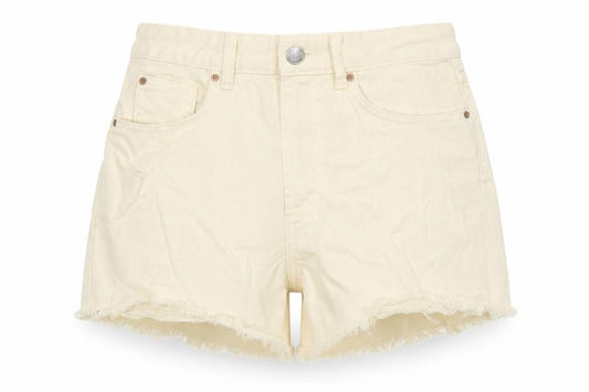 Primark Women Beige Cut-Off Denim Shorts Size 8 High Waist