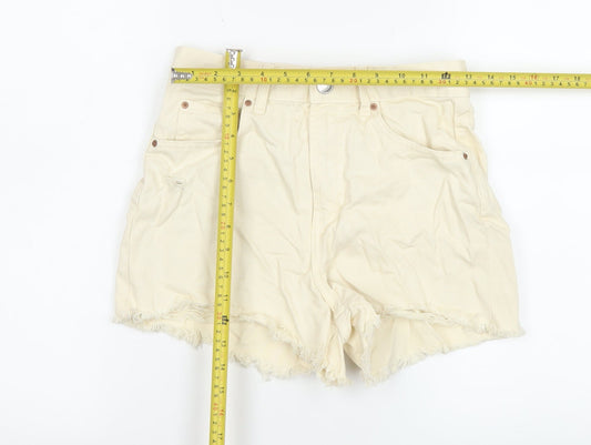 Primark Women Beige Cut-Off Denim Shorts Size 8 High Waist