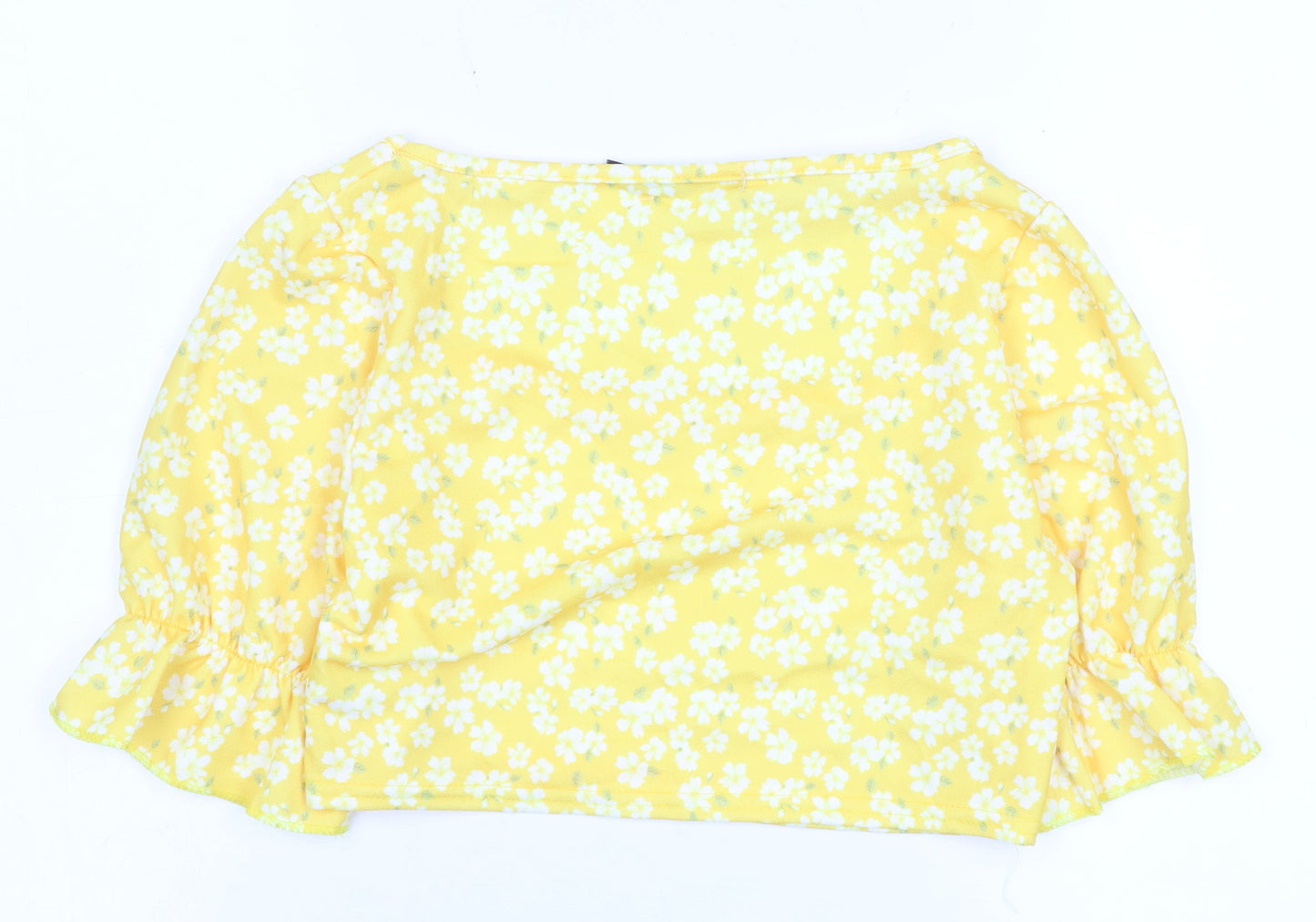 Boohoo Women's Yellow Floral Cropped Blouse Size 10