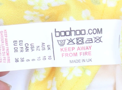 Boohoo Women's Yellow Floral Cropped Blouse Size 10