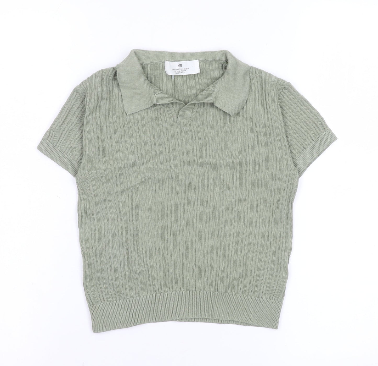 H&M Women’s Green Short Sleeve Knit Cotton Polo Top Size 2-4