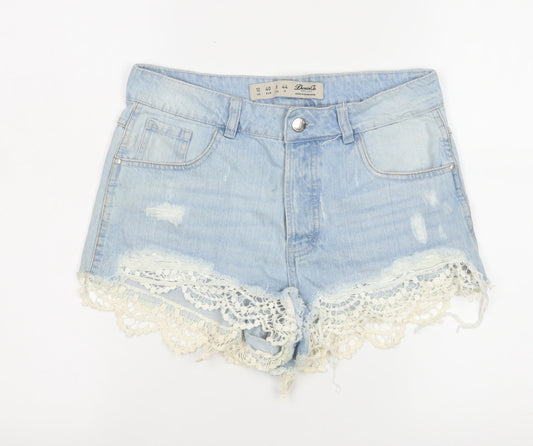 Denim Co Women Blue Size 12 Lace Trim Distressed Denim Hot Pants