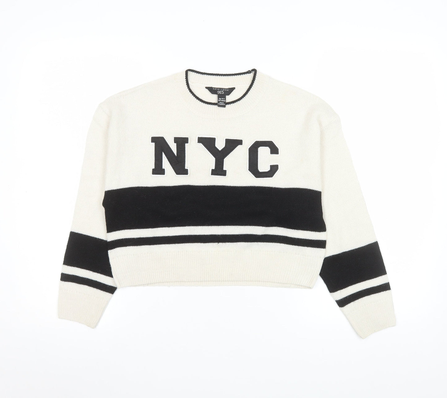 New Look Girls Cream Black NYC Pullover Jumper Age 10-11