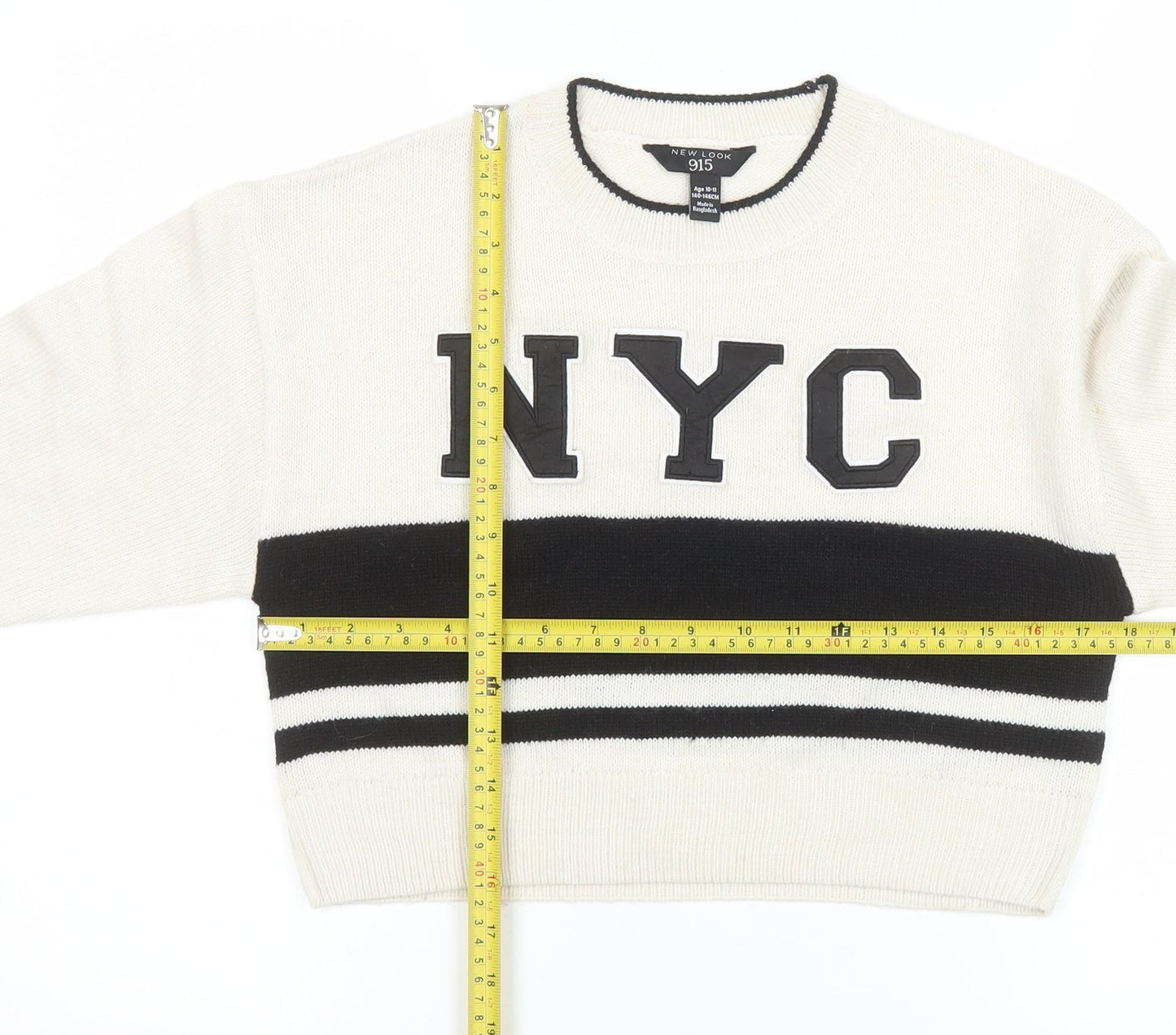 New Look Girls Cream Black NYC Pullover Jumper Age 10-11
