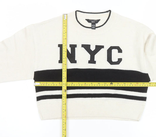 New Look Girls Cream Black NYC Pullover Jumper Age 10-11