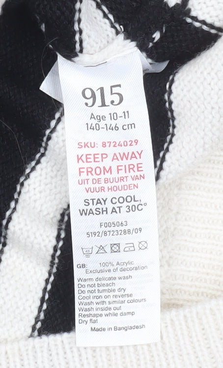 New Look Girls Cream Black NYC Pullover Jumper Age 10-11
