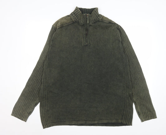 Matalan Easy Men's Green Cotton 1/4 Zip Ribbed Sweatshirt XL