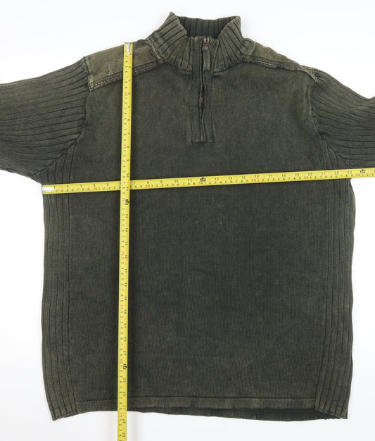 Matalan Easy Men's Green Cotton 1/4 Zip Ribbed Sweatshirt XL