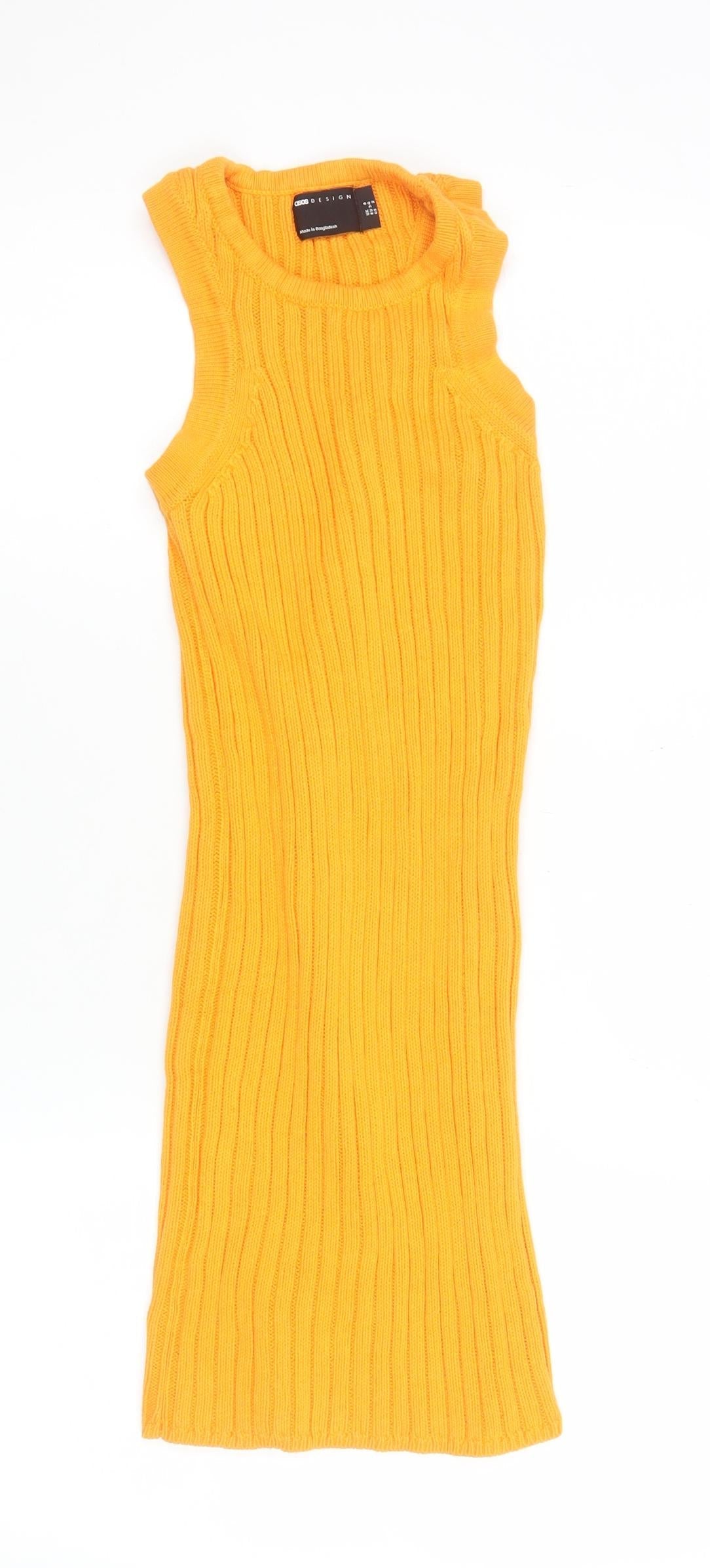 ASOS DESIGN Women’s Yellow Ribbed Knit Bodycon Midi Dress Size 6