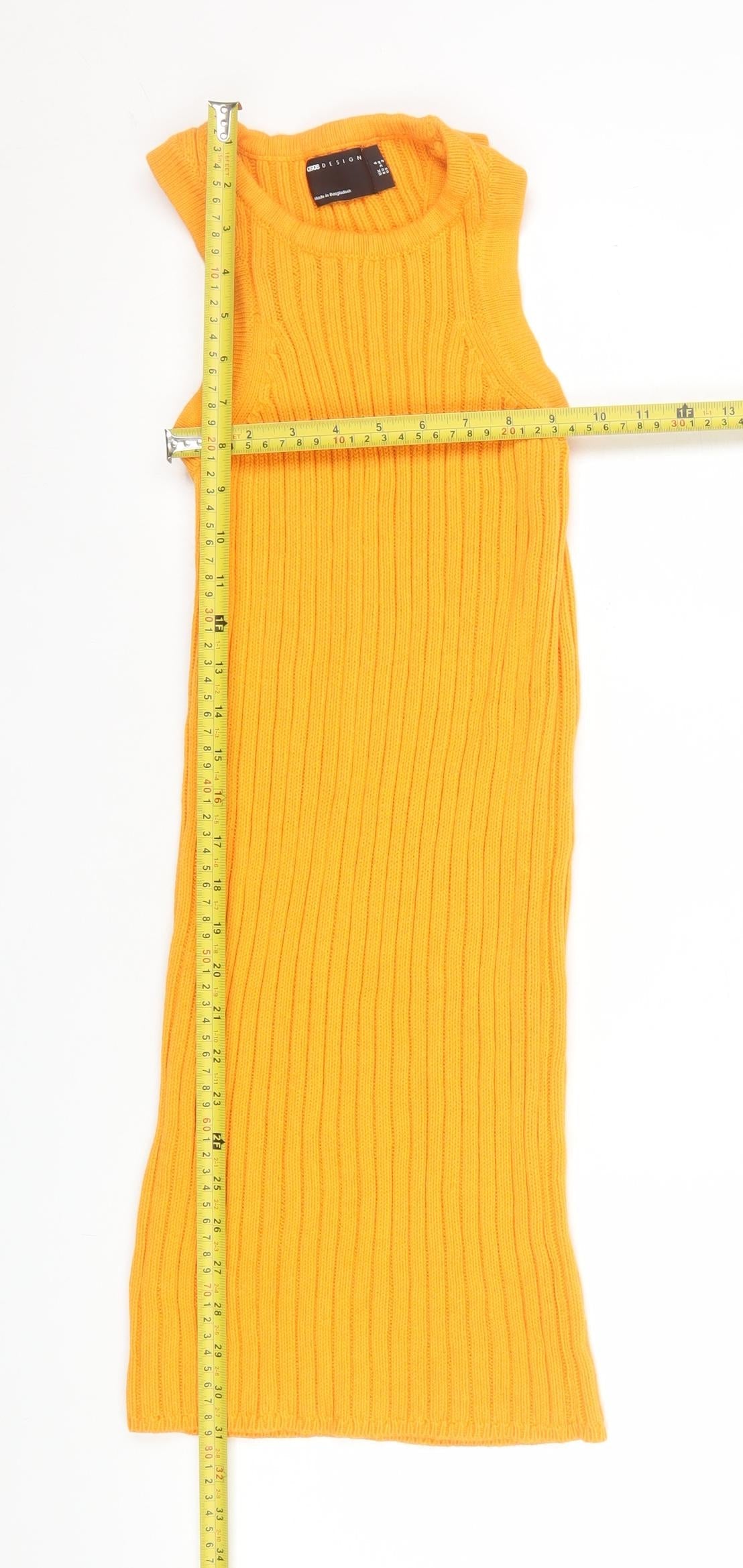 ASOS DESIGN Women’s Yellow Ribbed Knit Bodycon Midi Dress Size 6