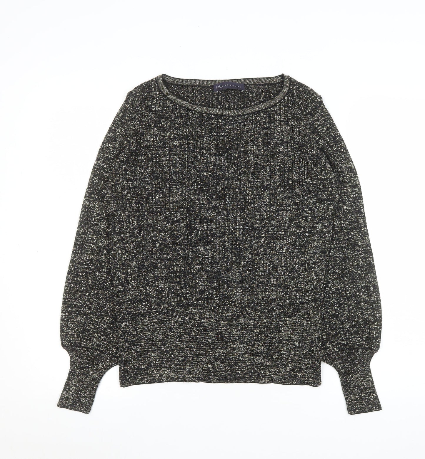 Marks and Spencer Womens Black Metallic Knit Medium Pullover Jumper