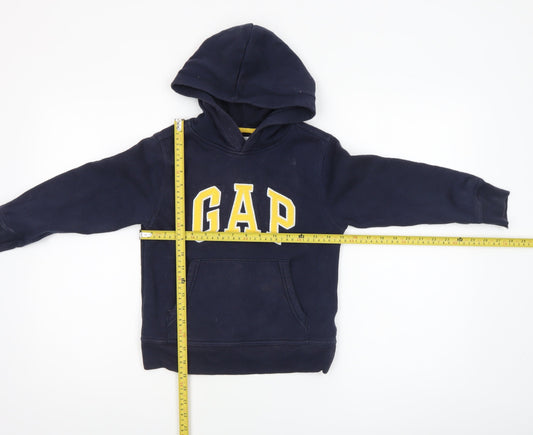 GAP Boys Navy Blue Logo Pullover Hoodie Size 6-7 Years Fleece Cotton Blend