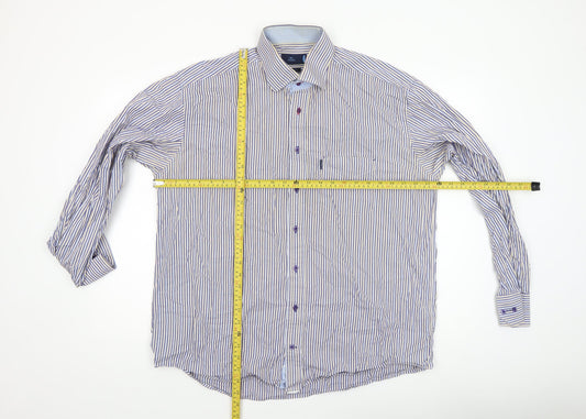 André Men's Blue Striped Cotton Long Sleeve Dress Shirt XL