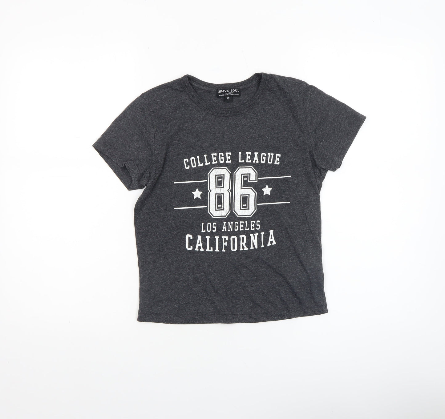 Brave Soul Women's Grey XS College Print Short Sleeve T-Shirt
