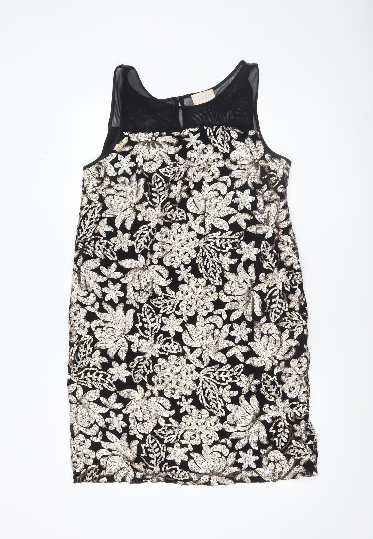 Savida Women’s Black Gold Sequin Bodycon Dress Size 14 Party Sleeveless