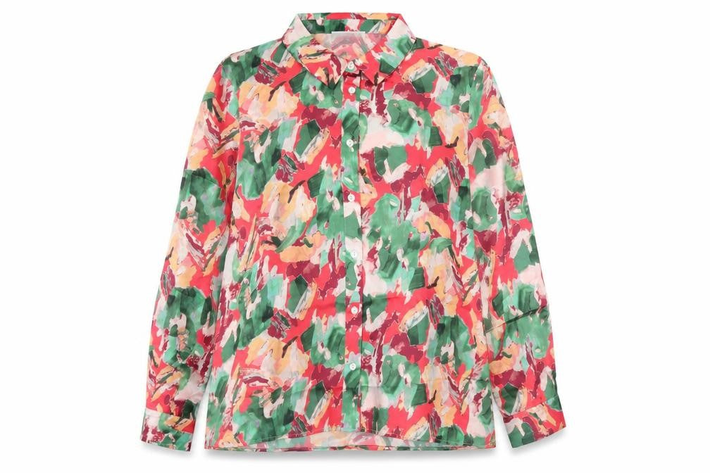 Front view of Gallery Women's Multicoloured Long Sleeve Button-Up Shirt UK 20