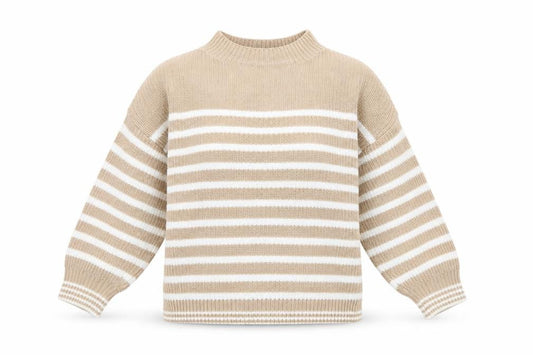 Cupcakes and Cashmere Women's Beige Striped Cotton Mock Neck Jumper L